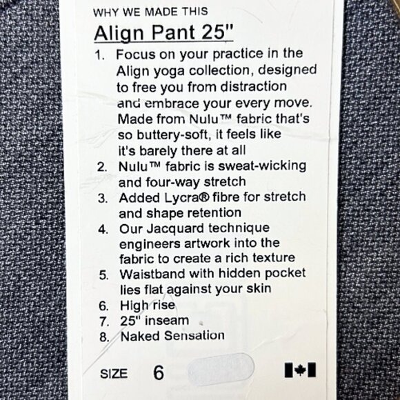 NWT Lululemon Align Pant 25” Lt. Grey Sz 6 High Rise Buttery Soft Yoga Leggings - Picture 7 of 7